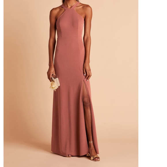 Birdy Grey Pink Halter Slit Maxi Dress - Picture 1 of 9